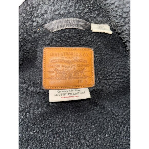 Levi's Premium Small Blackwash Denim Jacket Sherpa Lined Trucker Rancher - Picture 7 of 7